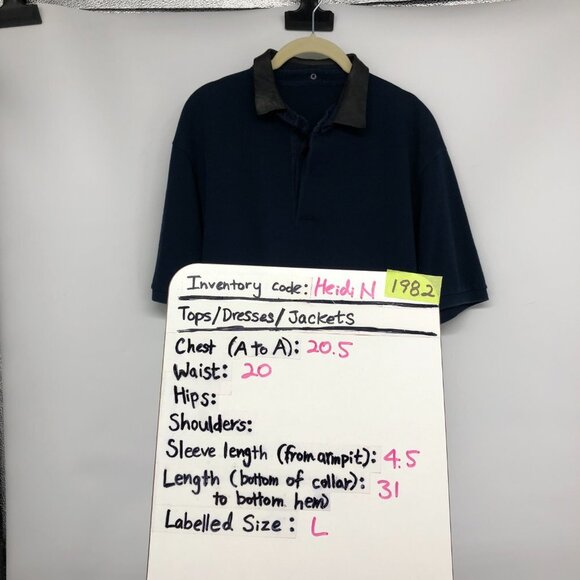 Gucci Men's Leather Collar Midnight Navy Short Sleeve Polo T- Shirt size L - Picture 15 of 16